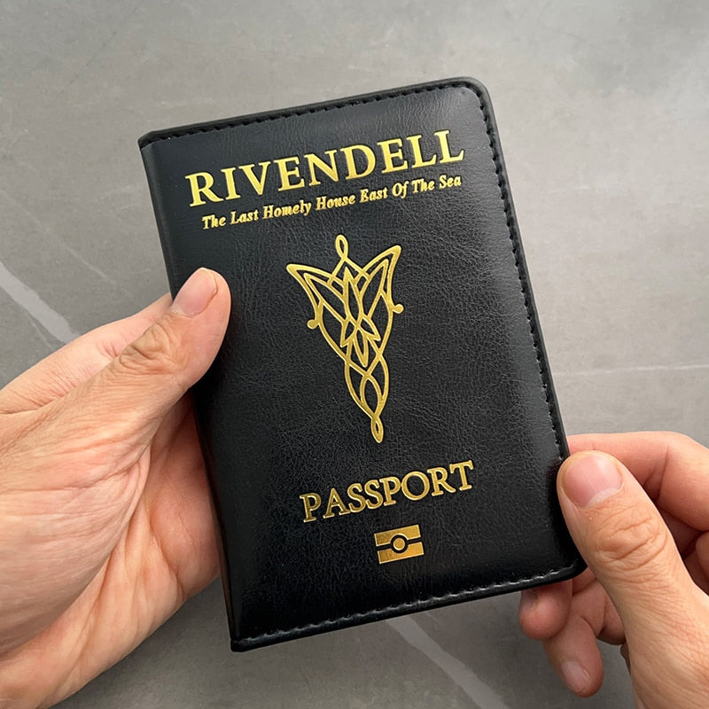Leatherette Passport Cover - Black with Gold